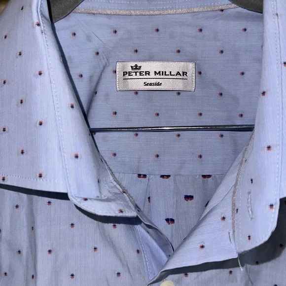 Peter Millar Light Blue Seaside Print Button Down Long Sleeve Shirt Size XL - Picture 7 of 8